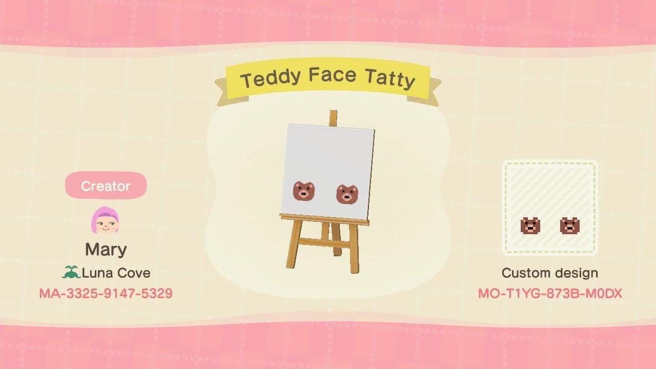 Animal Crossing Design Code: MO-T1YG-873B-M0DX Teddy Face Tatty