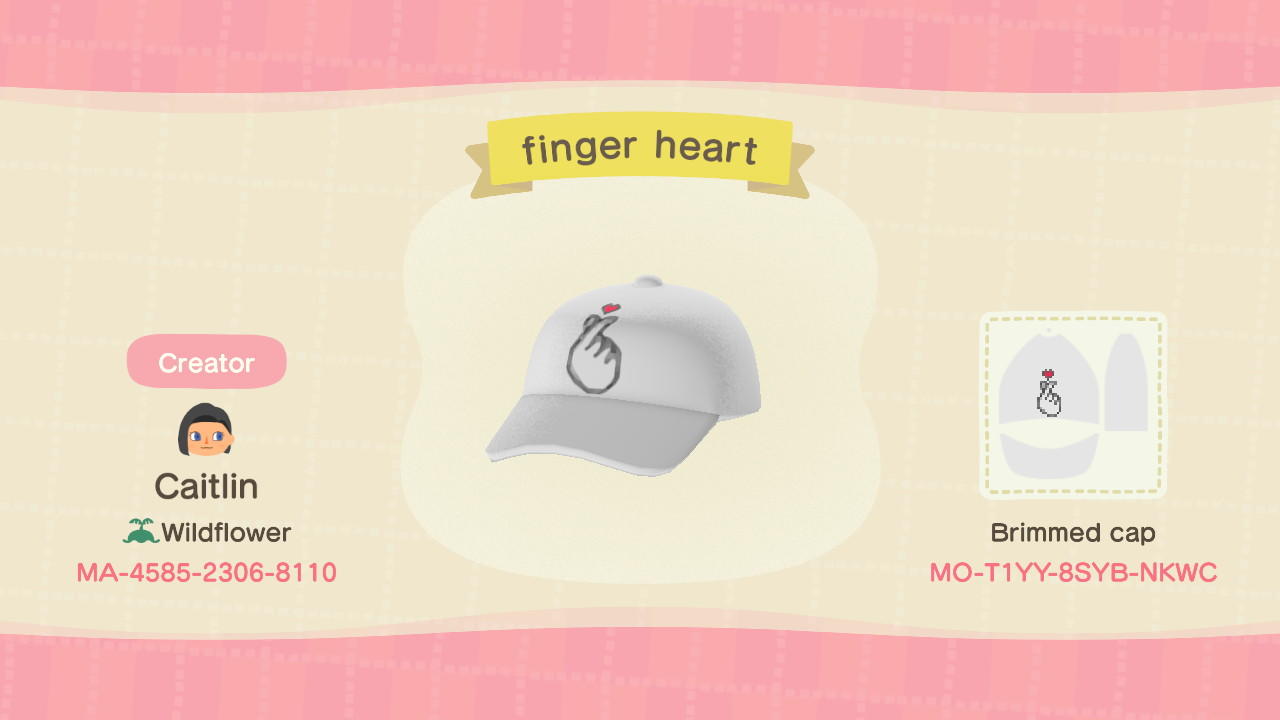Animal Crossing Design Code: MO-T1YY-8SYB-NKWC Finger Heart