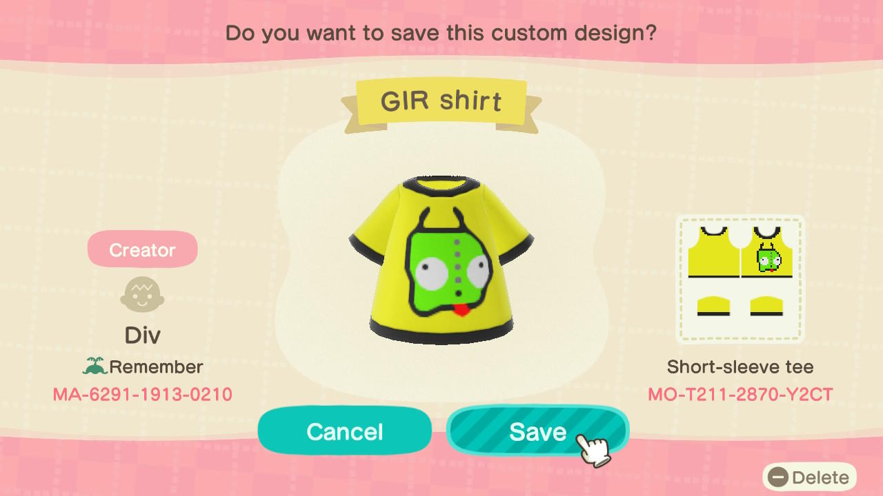 Animal Crossing Design Code: MO-T211-2870-Y2CT scenecore GIR shirt