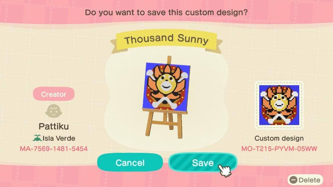 Animal Crossing Design Code: MO-T215-PYVM-05WW Thousand Sunny