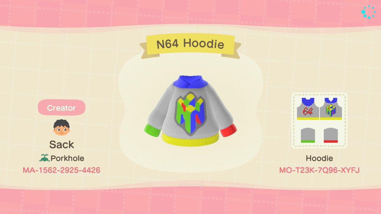 Animal Crossing Design Code: MO-T23K-7Q96-XYFJ N64 Hoodie