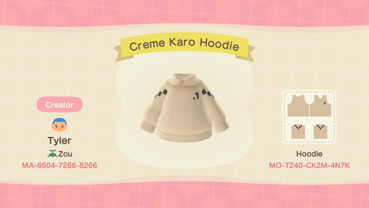 Animal Crossing Design Code: MO-T240-CK2M-4N7K Creme Hoodie
