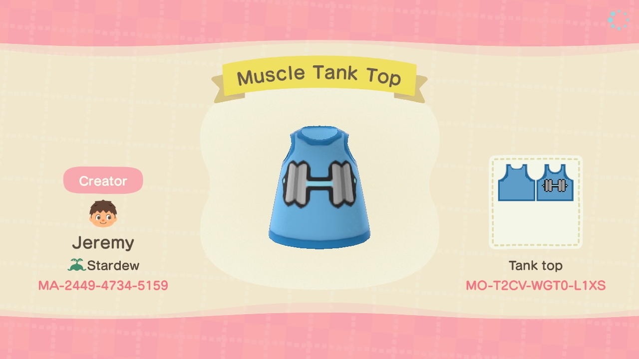 Animal Crossing Design Code: MO-T2CV-WGT0-L1XS Muscle Tank Top