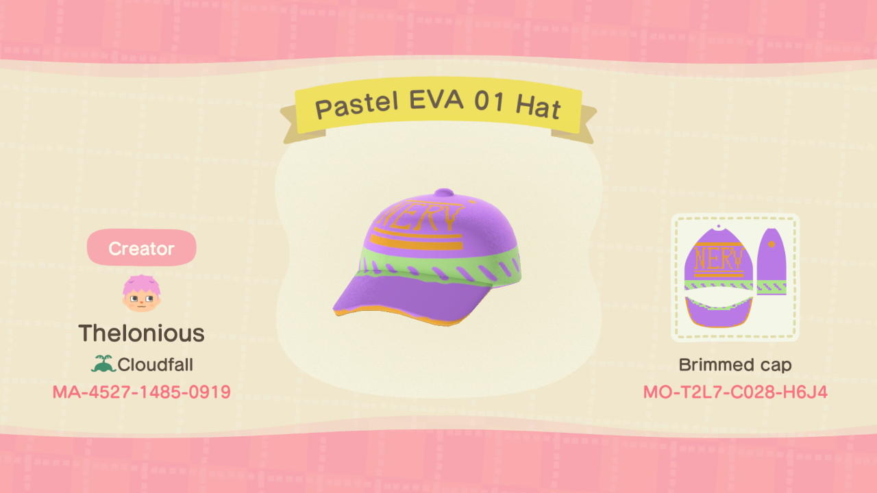 Animal Crossing Design Code: MO-T2L7-C028-H6J4 Pastel Eva 01 Hat