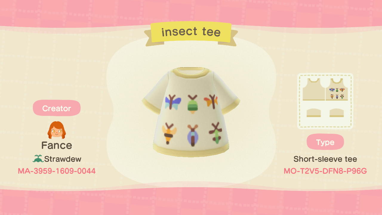 Animal Crossing Design Code: MO-T2V5-DFN8-P96G Insect Tee