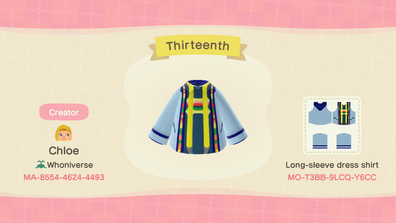 Animal Crossing Design Code: MO-T3BB-9LCQ-Y6CC Thirteenth Doctor