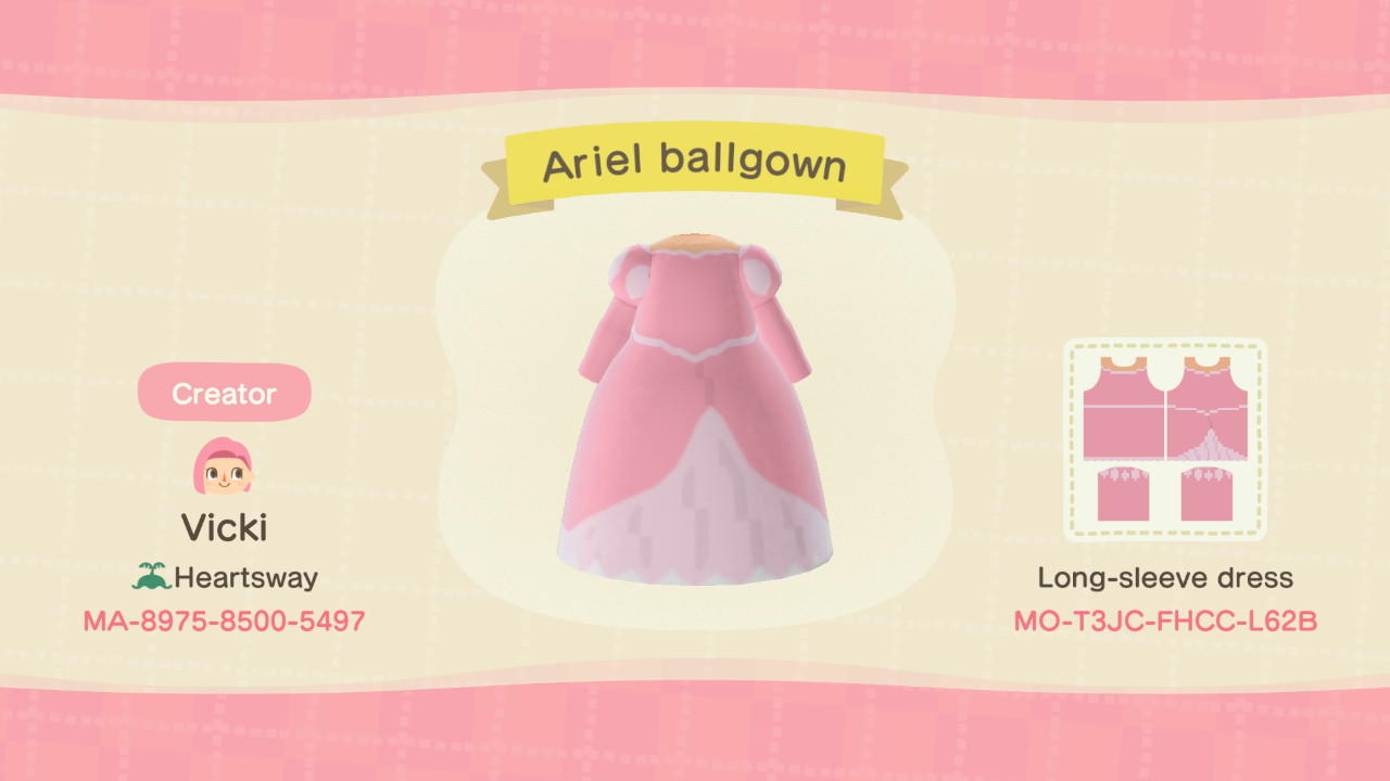 Animal Crossing Design Code: MO-T3JC-FHCC-L62B Disney Ariel Gown