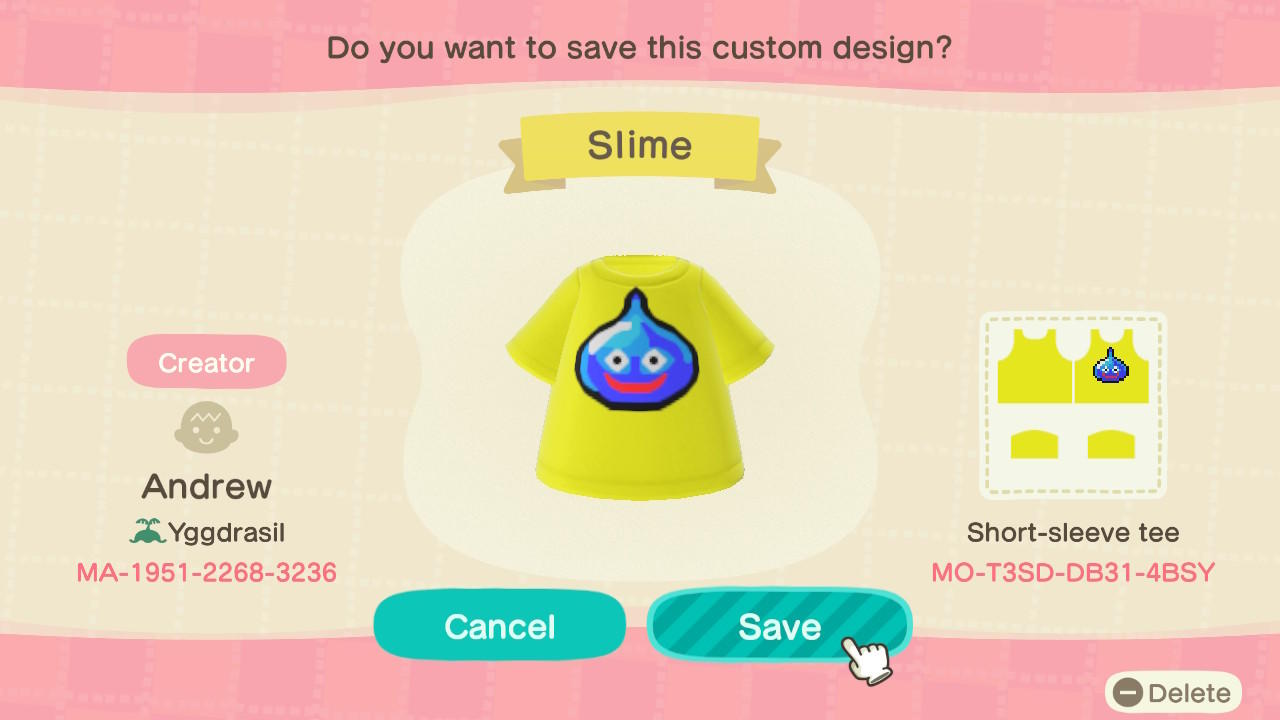Animal Crossing Design Code: MO-T3SD-DB31-4BSY Slime