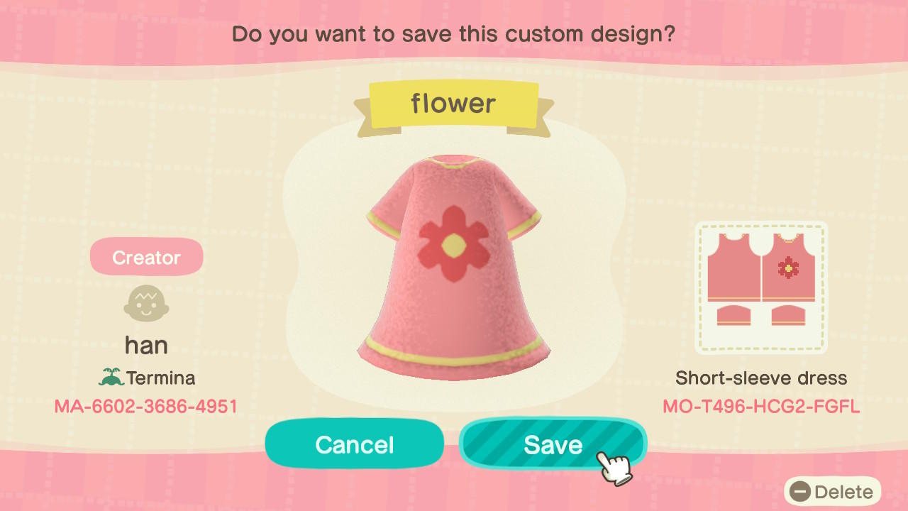 Animal Crossing Design Code: MO-T496-HCG2-FGFL Flower dress
