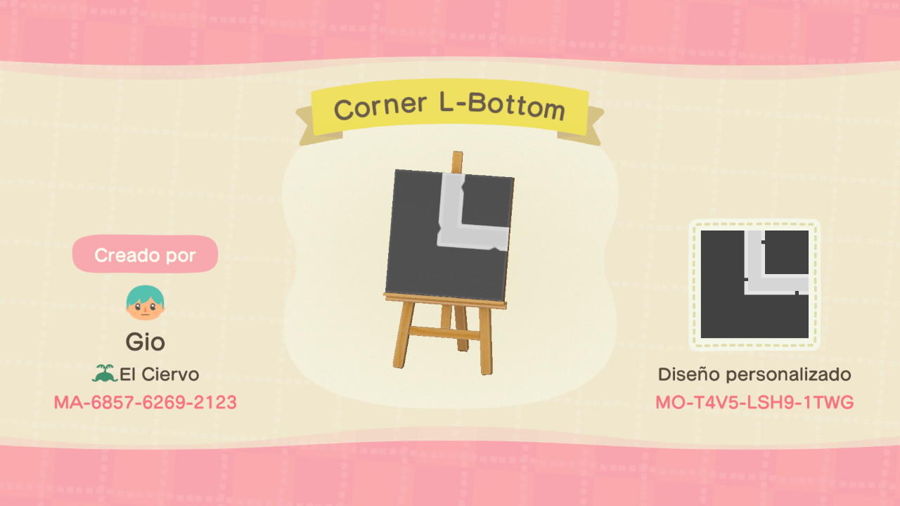 Animal Crossing Design Code: MO-T4V5-LSH9-1TWG Corner Street L-BTM