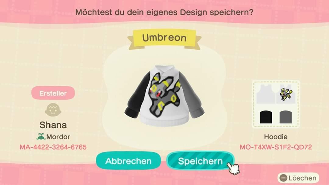 Animal Crossing Design Code: MO-T4XW-S1F2-QD72 Umbreon