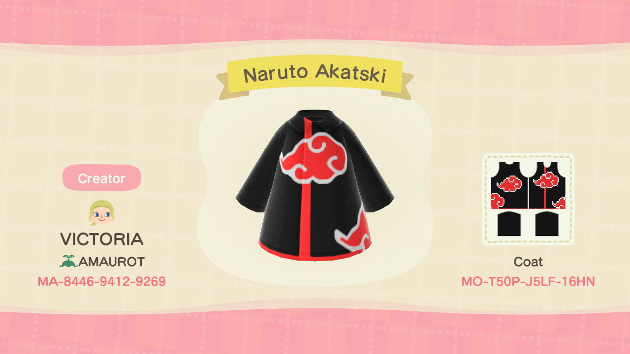 Animal Crossing Design Code: MO-T50P-J5LF-16HN Naruto Akatski