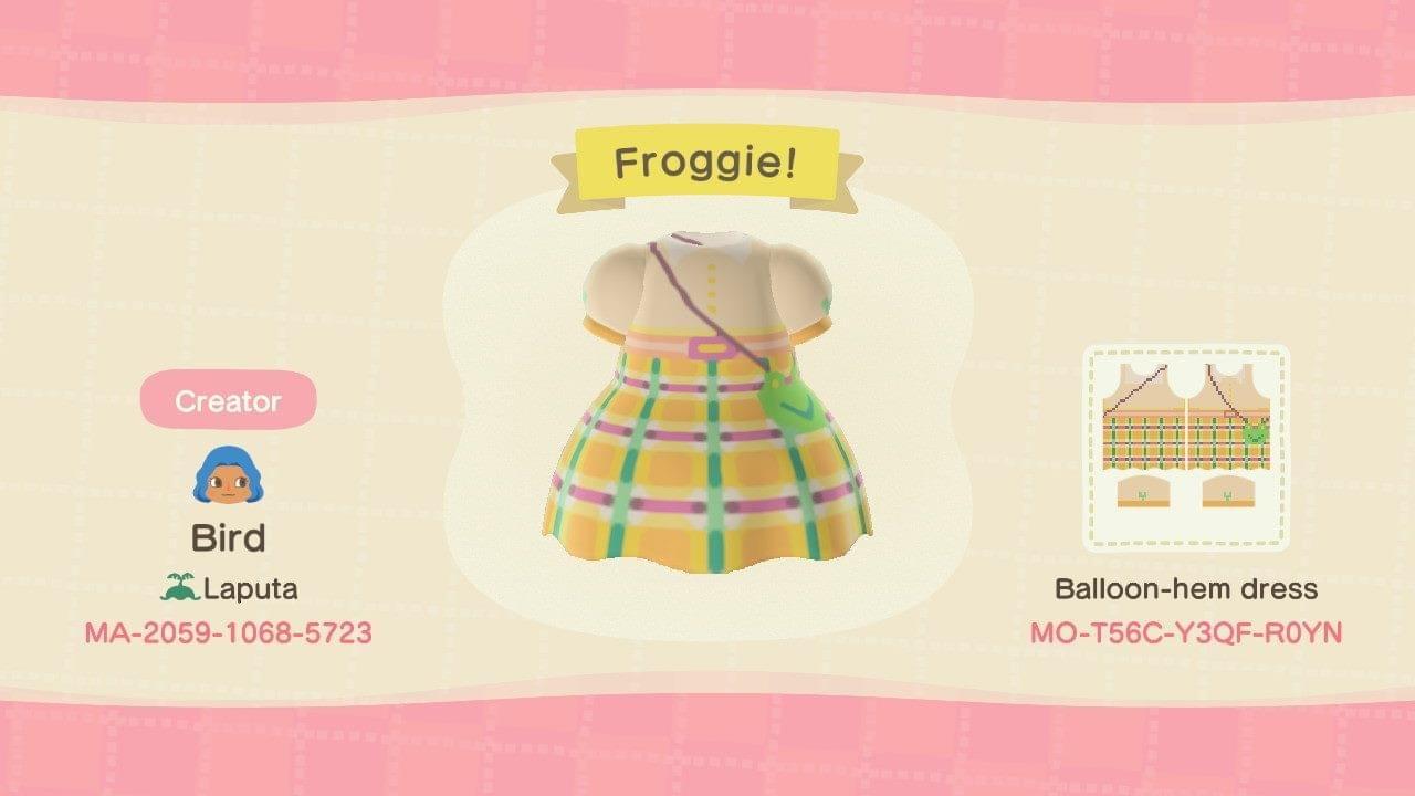 Animal Crossing Design Code: MO-T56C-Y3QF-R0YN Froggie Dress