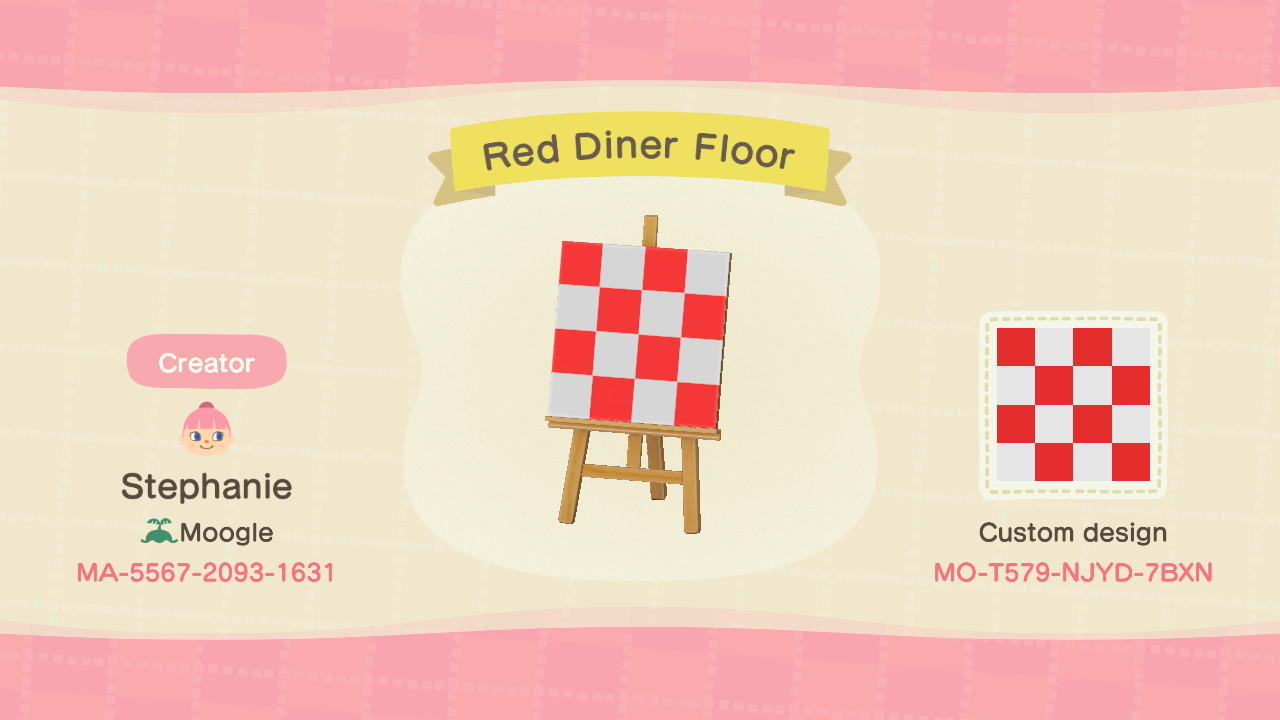 Animal Crossing Design Code: MO-T579-NJYD-7BXN Red Diner Floor