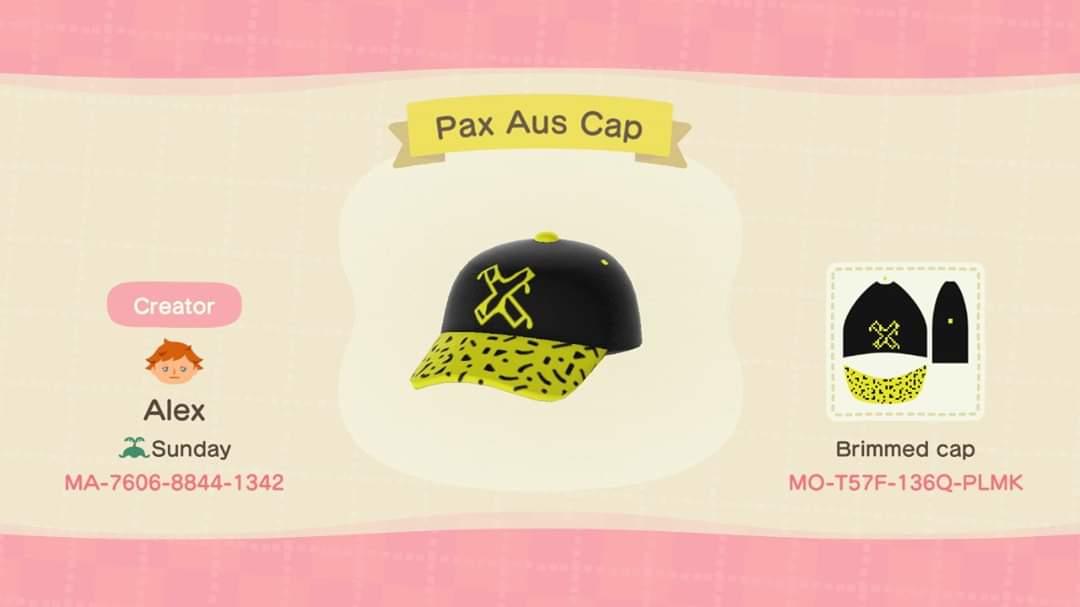 Animal Crossing Design Code: MO-T57F-136Q-PLMK PaxAus Cap 2019