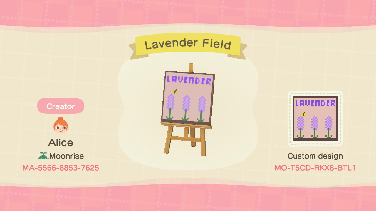 Animal Crossing Design Code: MO-T5CD-RKX8-BTL1 Lavender Field