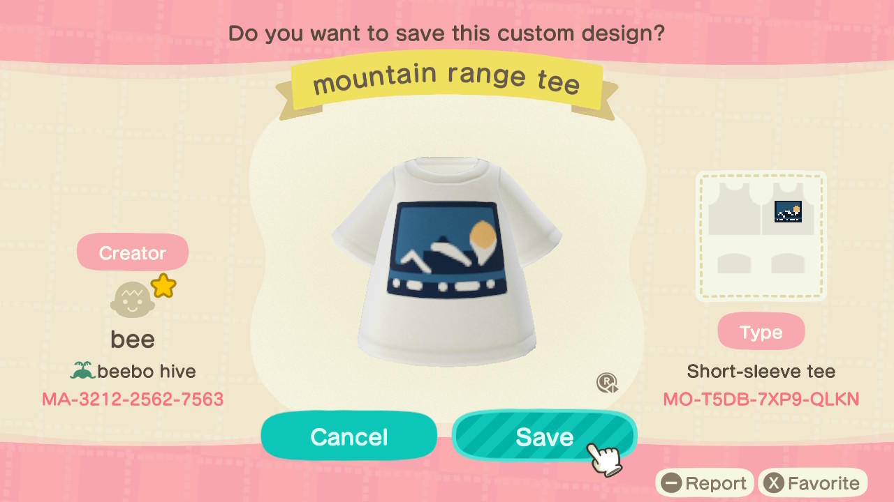Animal Crossing Design Code: MO-T5DB-7XP9-QLKN mountain range tee
