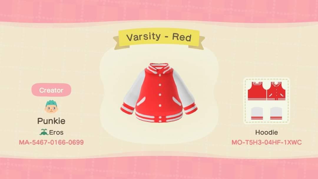 Animal Crossing Design Code: MO-T5H3-04HF-1XWC Varsity - Red