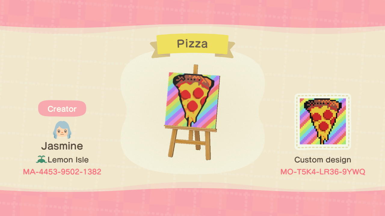 Animal Crossing Design Code: MO-T5K4-LR36-9YWQ Pizza