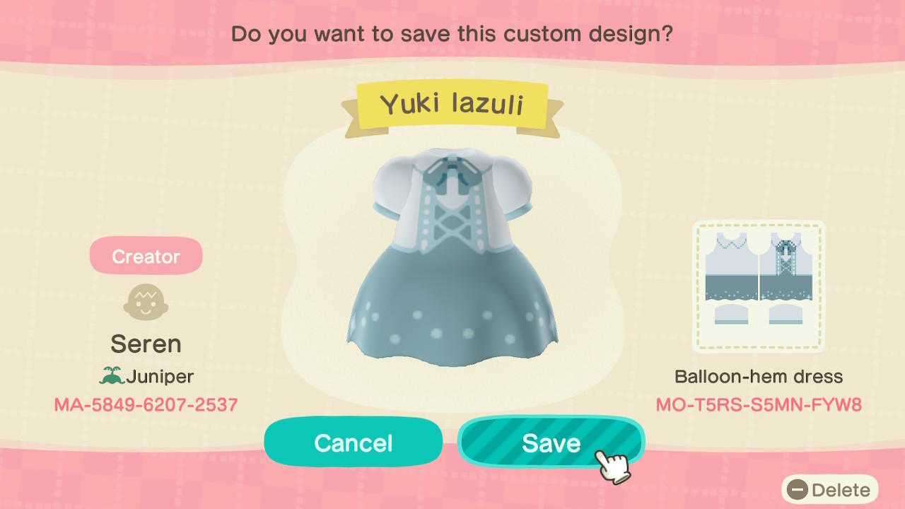 Animal Crossing Design Code: MO-T5RS-S5MN-FYW8 Yuki Lazuli