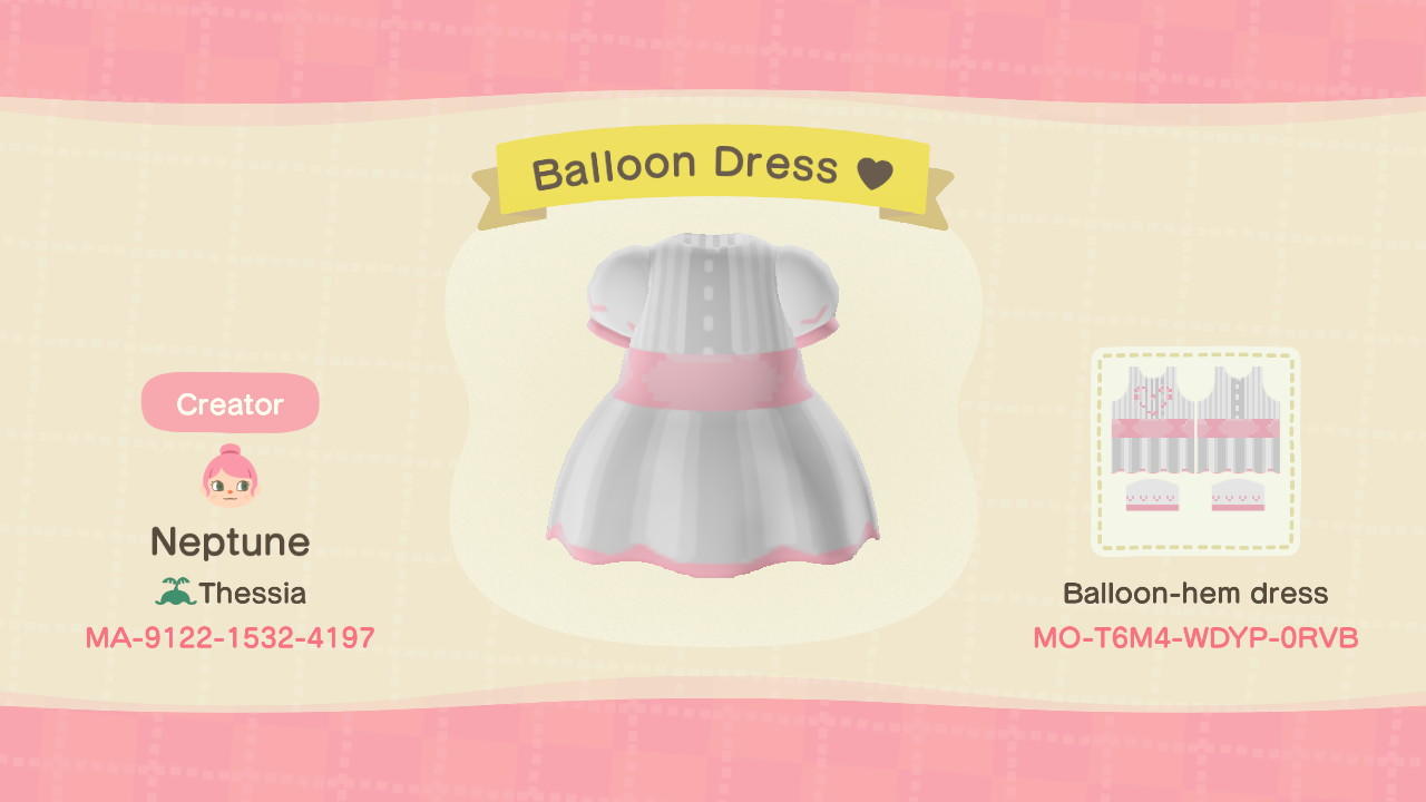 Animal Crossing Design Code: MO-T6M4-WDYP-0RVB Balloon Dress ♥