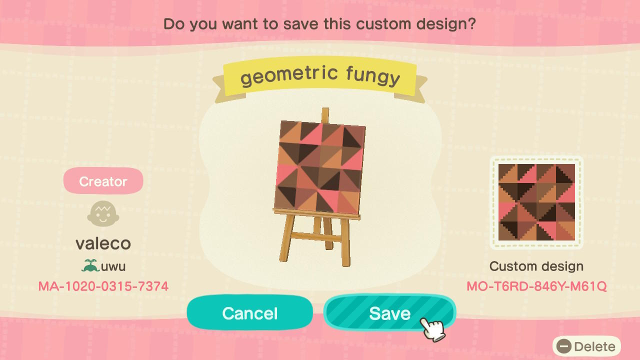 Animal Crossing Design Code: MO-T6RD-846Y-M61Q Geometric fungy