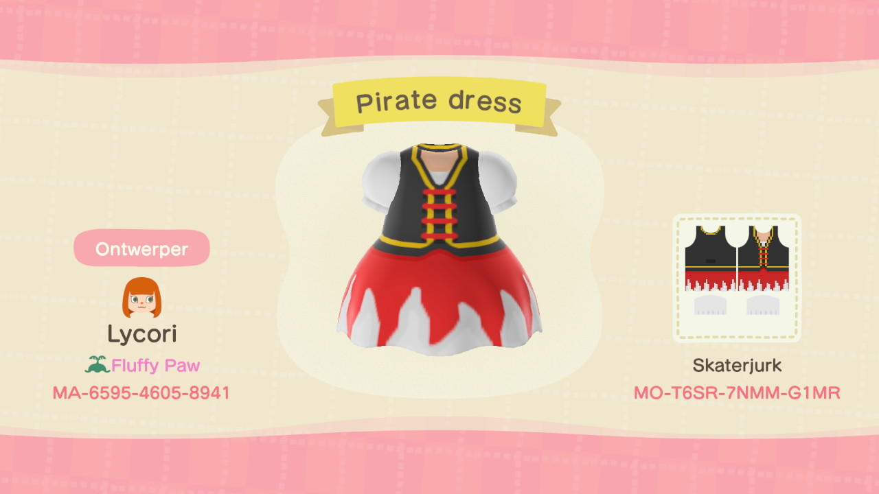 Animal Crossing Design Code: MO-T6SR-7NMM-G1MR Pirate dress