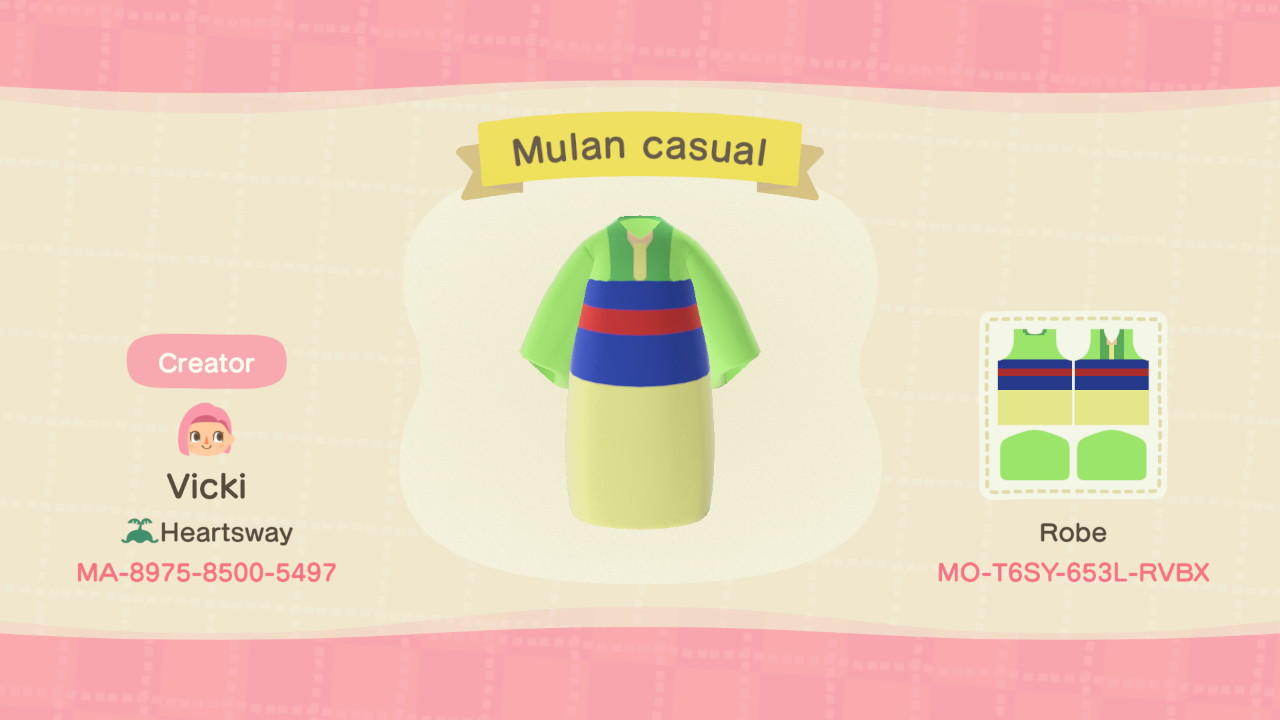 Animal Crossing Design Code: MO-T6SY-653L-RVBX Disney Mulan Casual