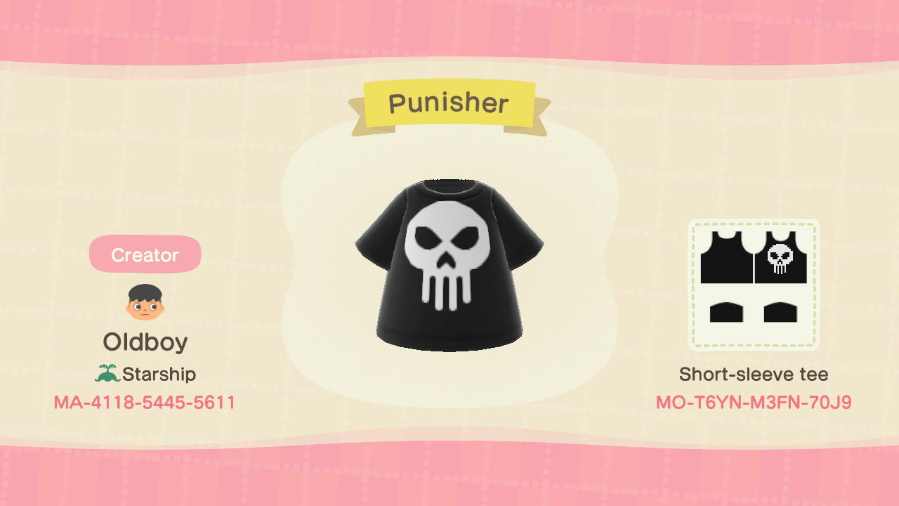 Animal Crossing Design Code: MO-T6YN-M3FN-70J9 Punisher