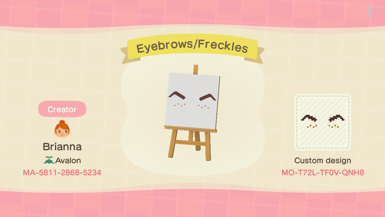 Animal Crossing Design Code: MO-T72L-TF0V-QNH8 Eyebrows/Freckles