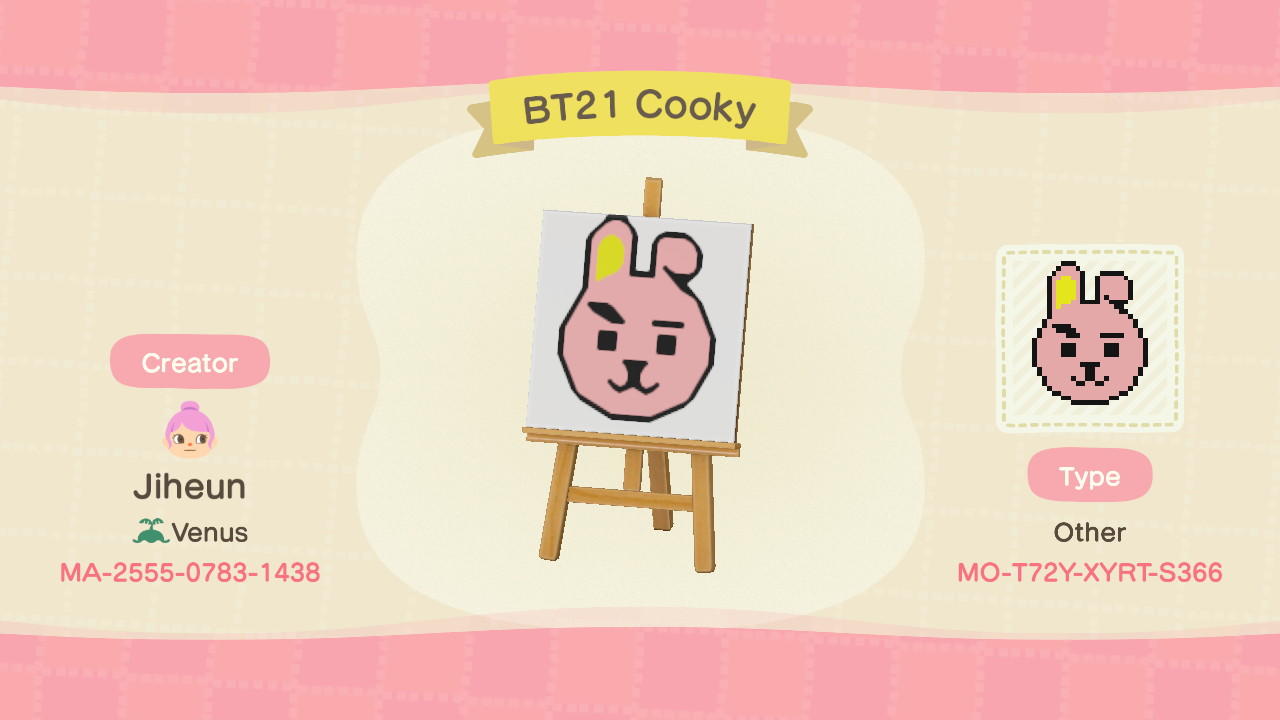 Animal Crossing Design Code: MO-T72Y-XYRT-S366 BT21 Cooky