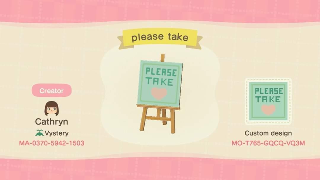 Animal Crossing Design Code: MO-T765-GQCQ-VQ3M Please Take
