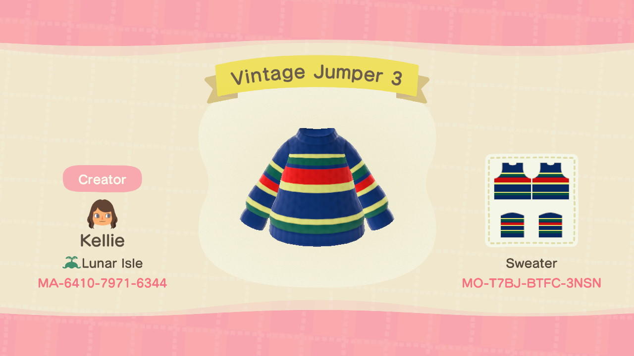 Animal Crossing Design Code: MO-T7BJ-BTFC-3NSN Vintage Jumper 3