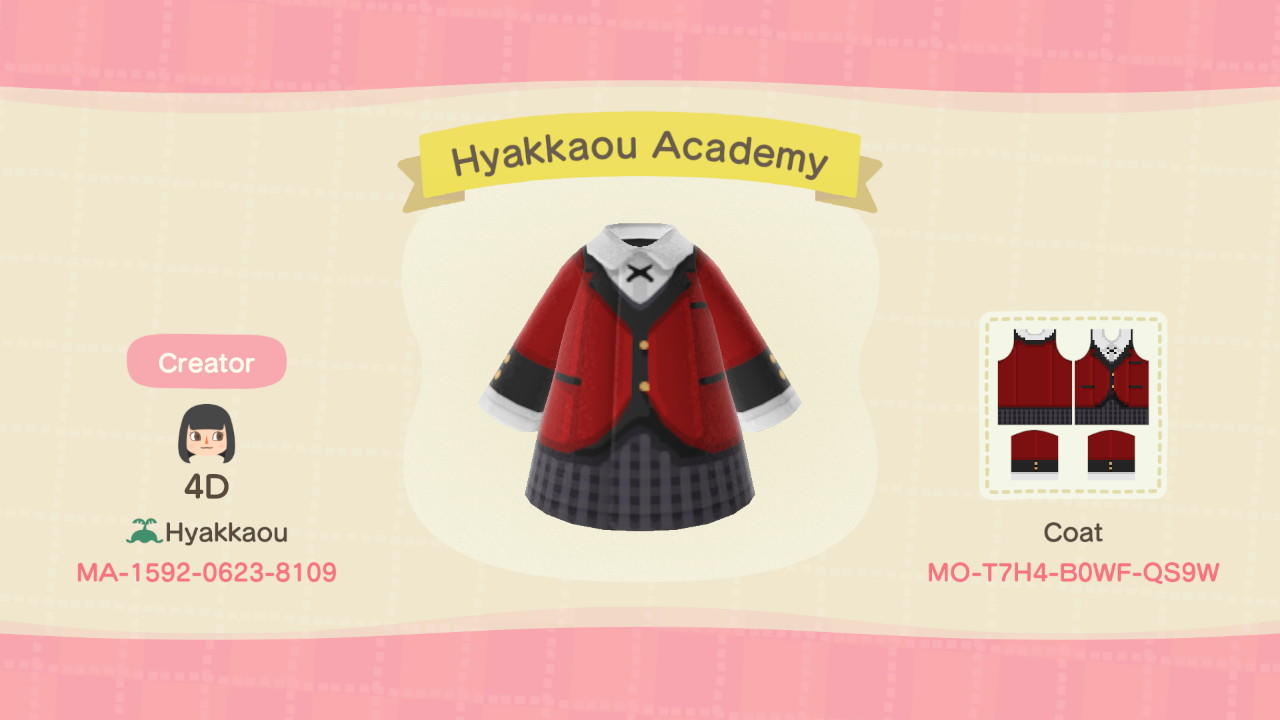 Animal Crossing Design Code: MO-T7H4-B0WF-QS9W Hyakkaou Academy