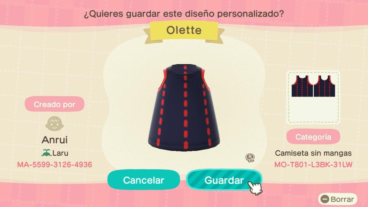 Animal Crossing Design Code: MO-T801-L3BK-31LW KH3 - Olette
