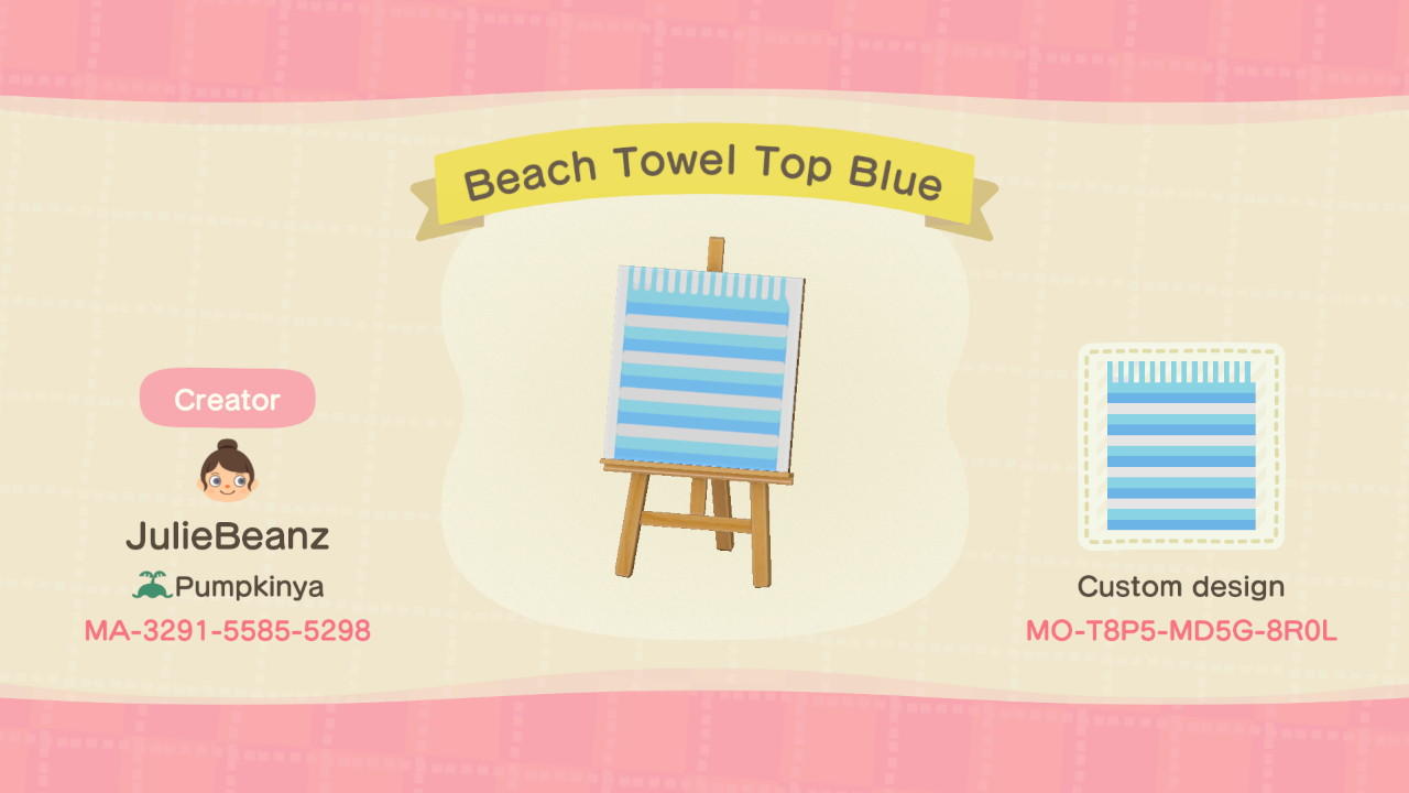 Animal Crossing Design Code: MO-T8P5-MD5G-8R0L Beach Towel Top Blue