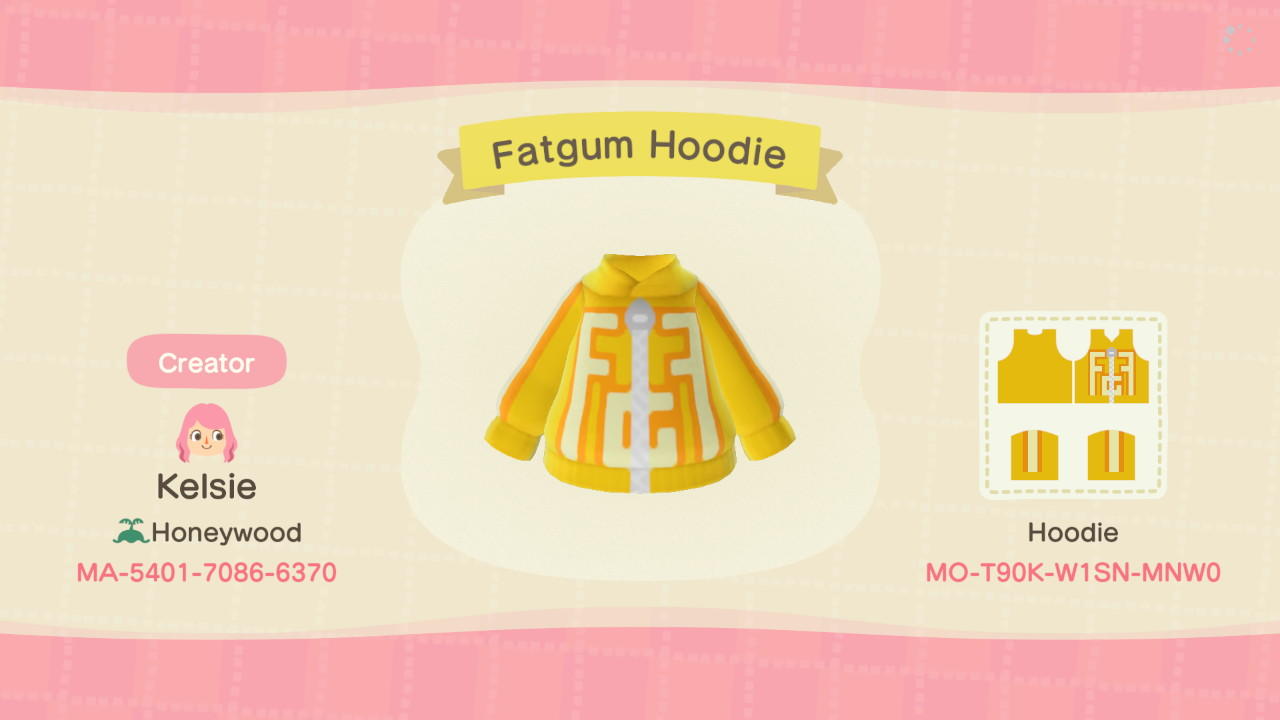 Animal Crossing Design Code: MO-T90K-W1SN-MNWO Fatgum Hoodie