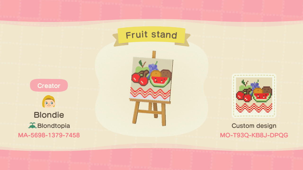 Animal Crossing Design Code: MO-T93Q-KB8J-DPQG Fruit stand