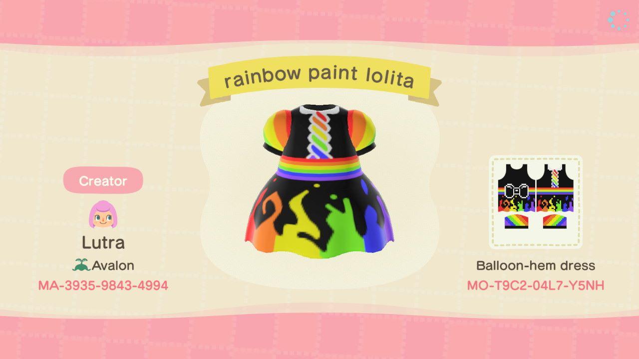 Animal Crossing Design Code: MO-T9C2-04L7-Y5NH rainbow paint goth