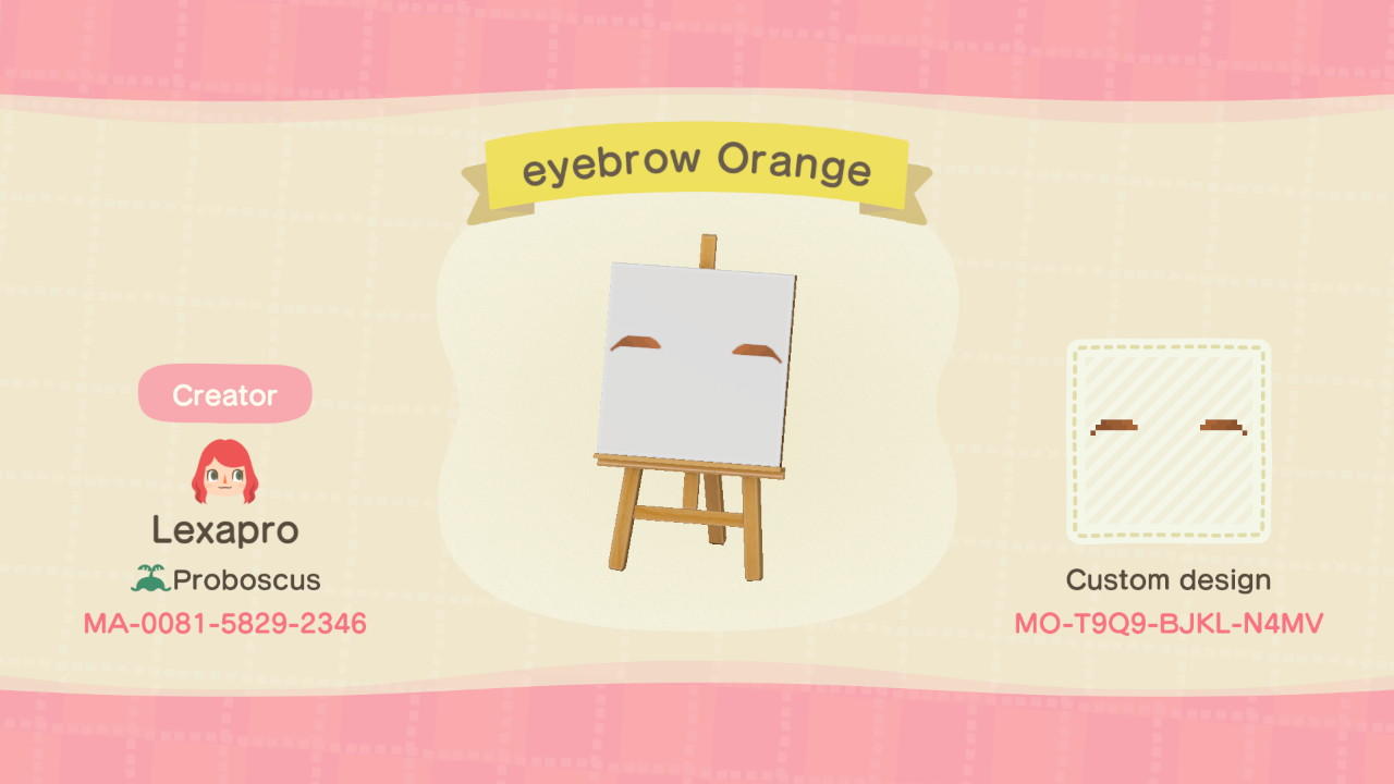 Animal Crossing Design Code: MO-T9Q9-BJKL-N4MV Orange Eyebrows