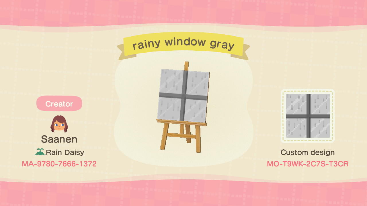 Animal Crossing Design Code: MO-T9WK-2C7S-T3CR rainy window gray
