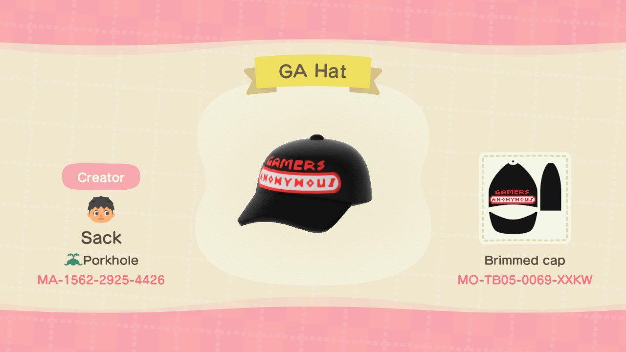 Animal Crossing Design Code: MO-TB05-0069-XXKW Gamers Anonymous Hat