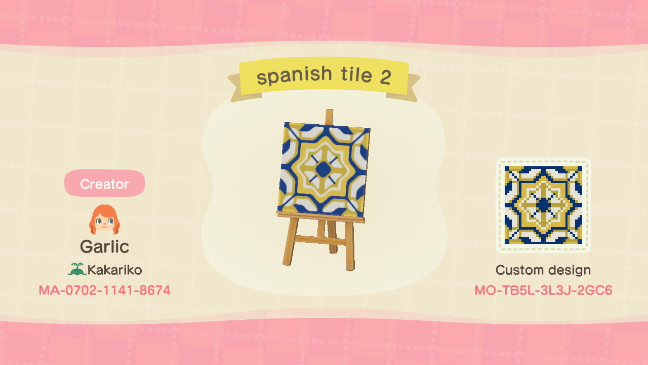 Animal Crossing Design Code: MO-TB5L-3L3J-2GC6 Spanish tile
