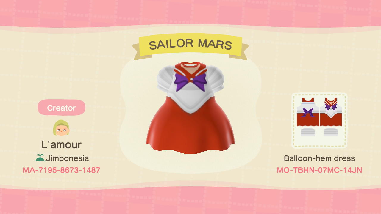 Animal Crossing Design Code: MO-TBHN-07MC-14JN SAILOR MARS