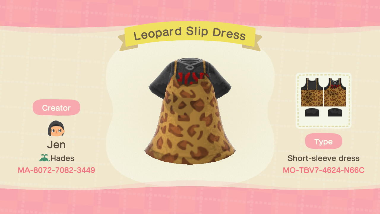 Animal Crossing Design Code: MO-TBV7-4624-N66C Leopard Slip Dress