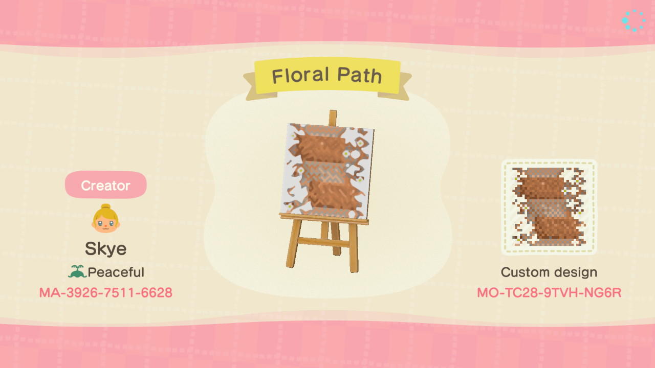 Animal Crossing Design Code: MO-TC28-9TVH-NG6R Floral Path