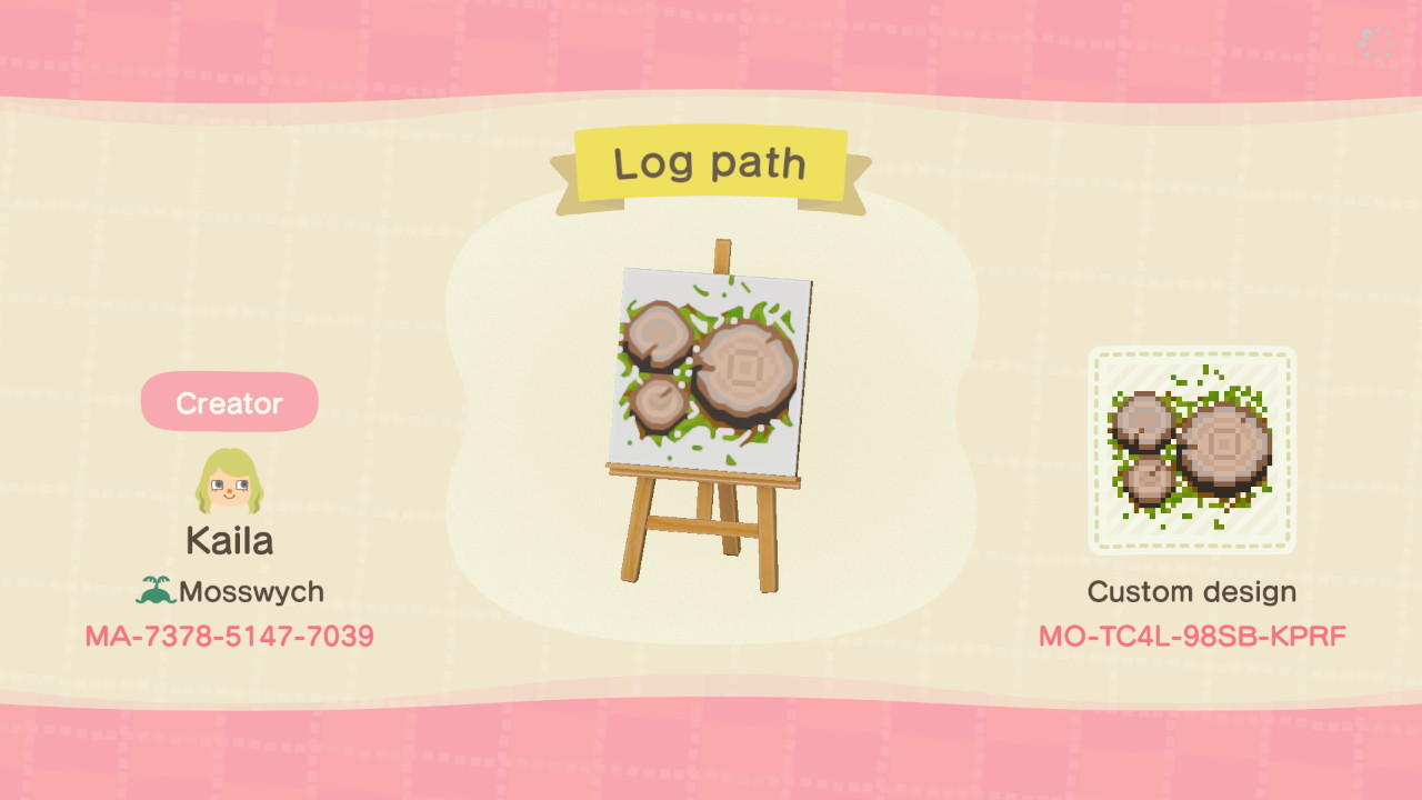 Animal Crossing Design Code: MO-TC4L-98SB-KPRF log path