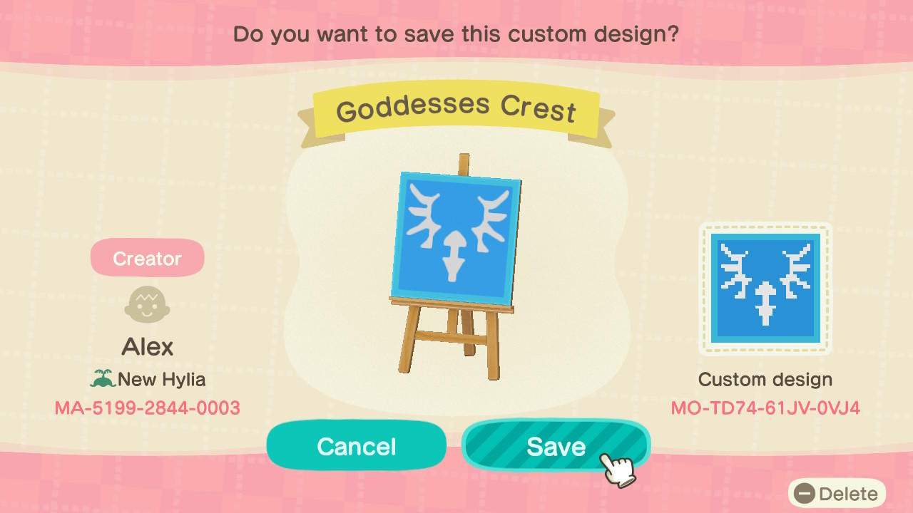 Animal Crossing Design Code: MO-TD74-61JV-0VJ4 Goddesses Crest