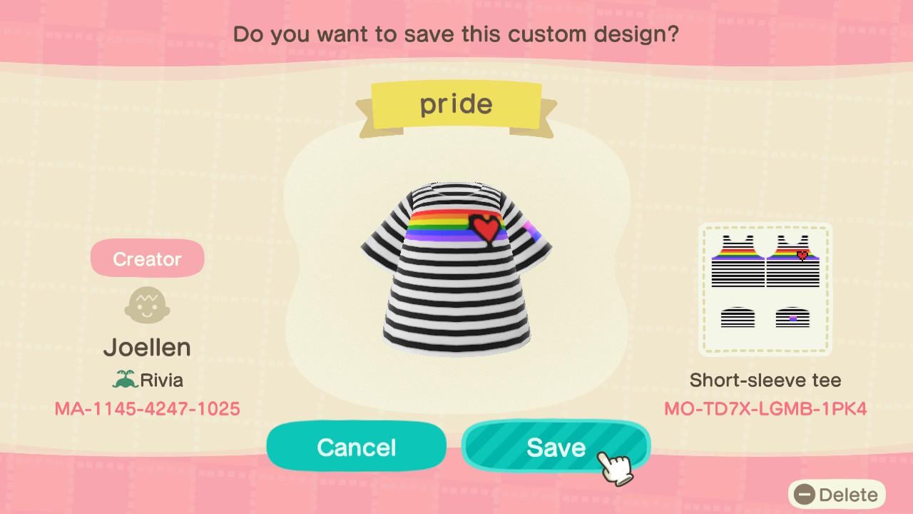 Animal Crossing Design Code: MO-TD7X-LGMB-1PK4 Bi Pride