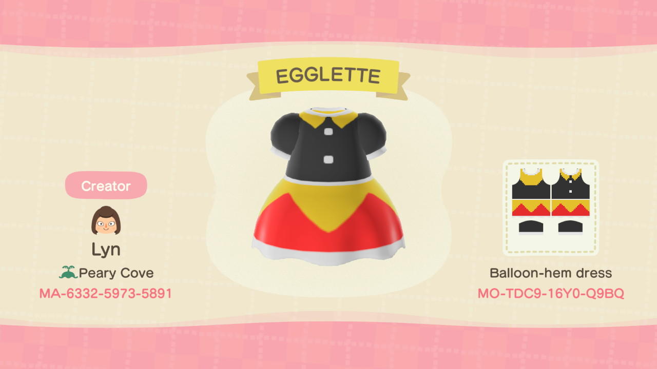 Animal Crossing Design Code: MO-TDC9-16YO-Q9BQ Egglette Dress